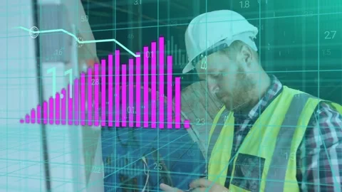 Electrical tech turning red knob activating pink bars trend overlay checking Stock Footage 335465559