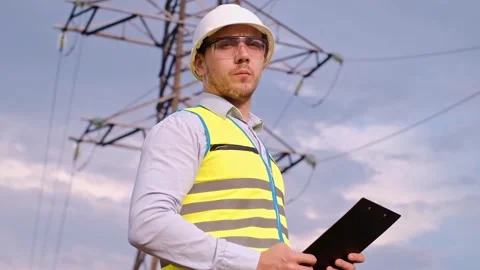 Electrical technician at a power plant. Electrical distribution engineer. Head o Stock Footage 252667386