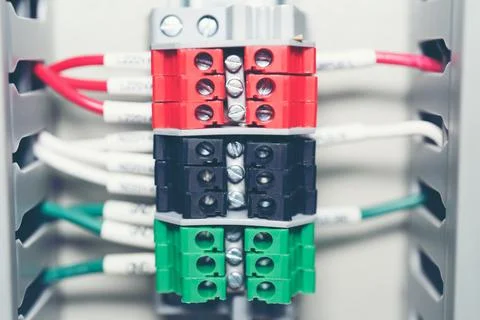 Electrical terminal block for connector cable industry Stock Photos