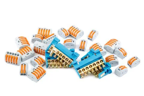 Electrical terminal blocks isolated on white background Stock Photos