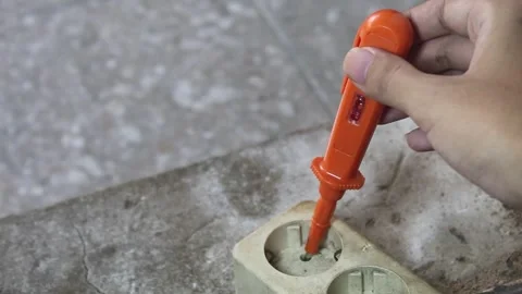 Electrical Test Screwdriver Testing Electrical Outlet Stock Footage 345495448