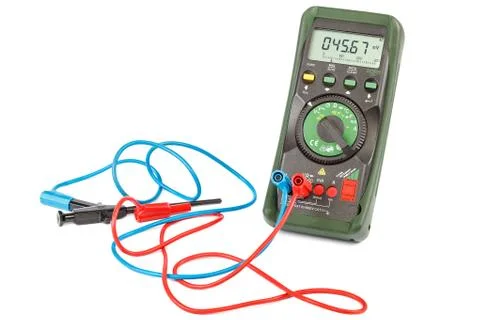 Electrical tester with wires on white background Stock Photos