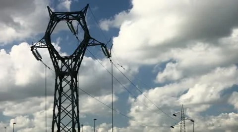 Electrical tower on cloudy sky (timelapse) Stock Footage 10901420
