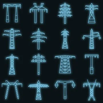 Electrical tower icon set vector neon Illustrazione stock