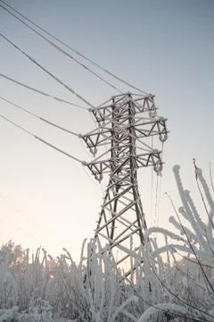 Electrical tower in snow day Stock Photos