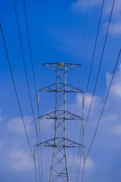 Electrical tower station high voltage with electrical wiring cable Stock Photos