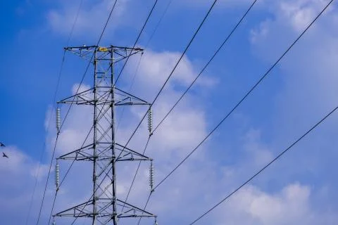 Electrical tower station high voltage with electrical wiring cable Stock Photos
