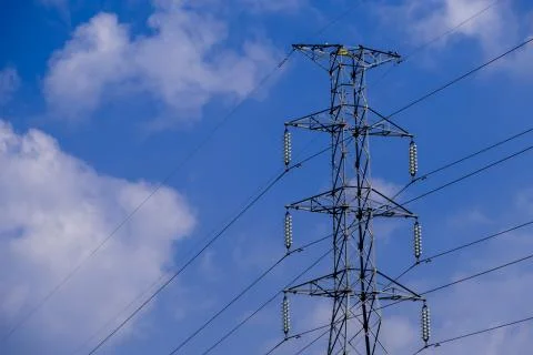 Electrical tower station high voltage with electrical wiring cable Stock Photos