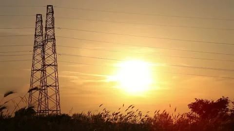 Electrical tower at sunset Stock Footage 11161818