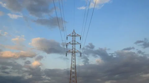 Electrical tower, TIme lapse with clouds running backgroud. Stock Footage 10863466