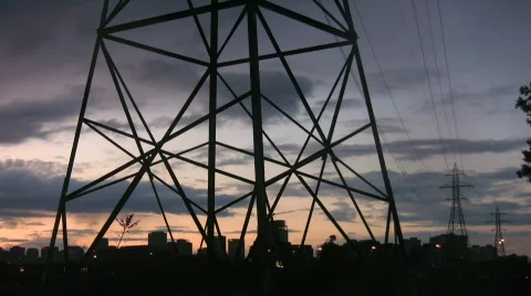 Electrical tower. Timelapse clouds. Stock Footage