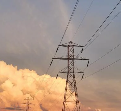 Electrical Towers at Dusk Fotos de archivo