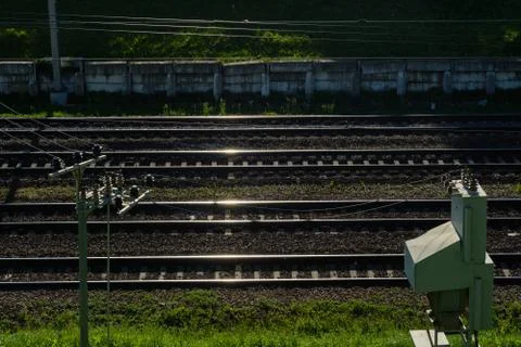 Electrical transformer in gray with a symbol warning of the danger of high vo Foto stock