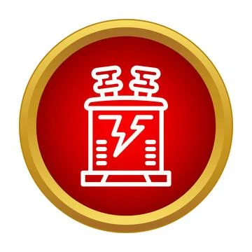 Electrical transformer icon in a red circle Stock Illustration