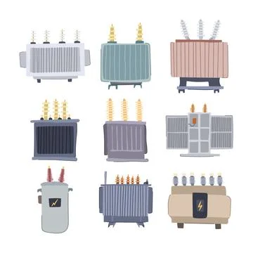 Electrical transformer set cartoon vector illustration イラスト素材