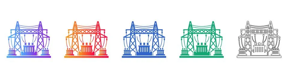 Electrical Transformer Substation Icon Set Stock Illustration