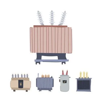 Electrical transformers generating and distributing electric power Stock Illustration