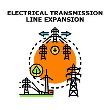Electrical transmission line expansion developing power grid Stock Illustration