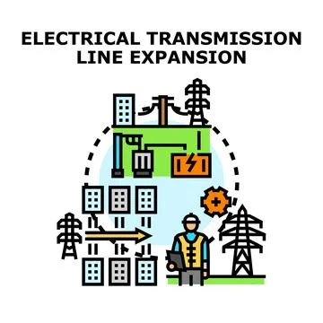 Electrical transmission line expansion plan development Stock Illustration