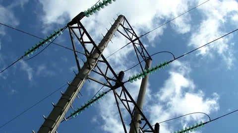 Electrical transmission tower and power lines Stock Footage 26255199