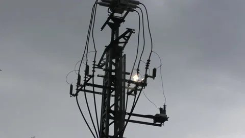 Electrical utility high voltage line transformer explodes and burns Stock-Footage 167235865