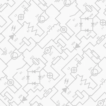 Electrical vector texture. Circuit diagram seamless elementary pattern Stock Illustration