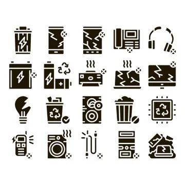 Electrical Waste Tools Glyph Set Vector Stock Illustration