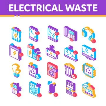 Electrical Waste Tools Isometric Icons Set Vector Stock Illustration