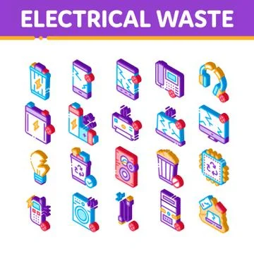 Electrical Waste Tools Isometric Icons Set Vector Stock Illustration