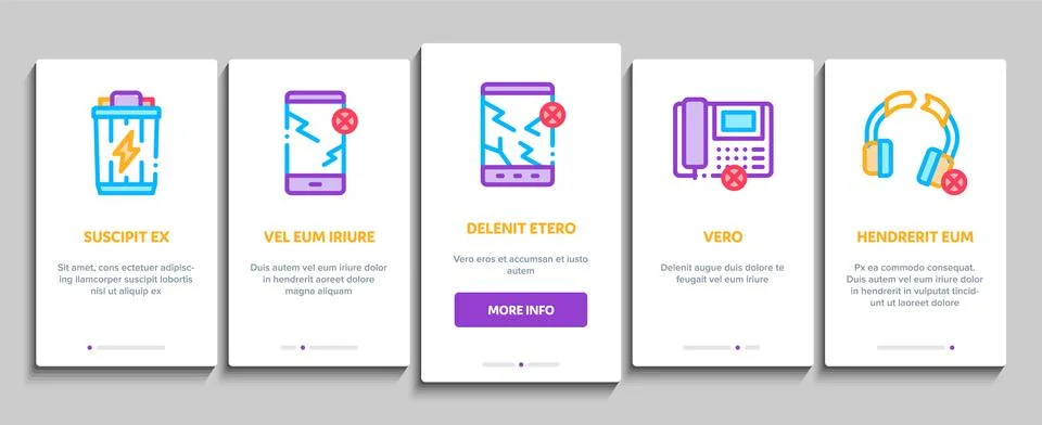 Electrical Waste Tools Onboarding Elements Icons Set Vector Stock Illustration