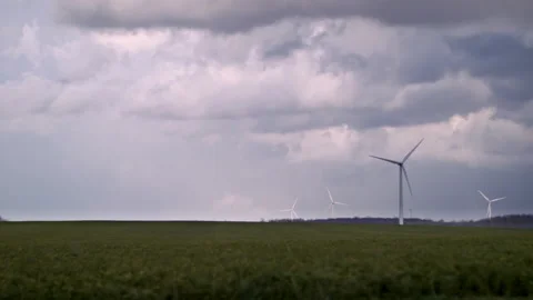 Electrical wind power. Wind farm turbine in motion. Video stock 142027406
