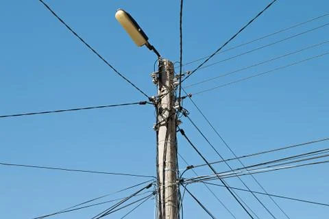 Electrical wire on pole. Stock Photos