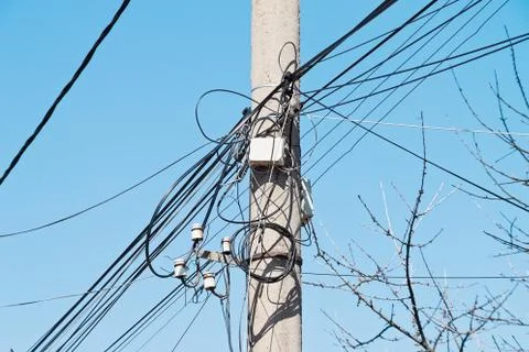 Electrical wire on pole. Stock Photos
