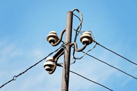 Electrical wire on pole. Stock Photos