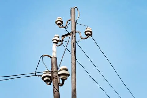 Electrical wire on pole. Stock Photos