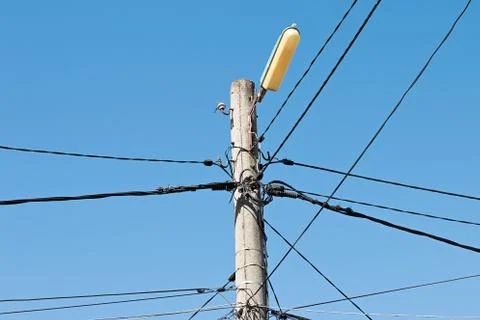 Electrical wire on pole. Stock Photos