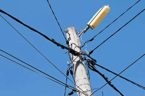 Electrical wire on pole. Stock Photos