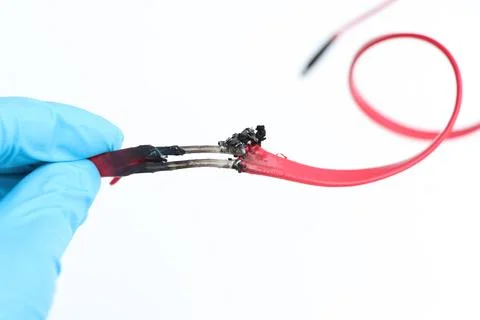 The electrical wire was burned cause electrical leak Stockfoto's