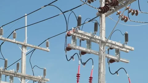 Electrical wires on poles with insulators Stock-Footage 301421068