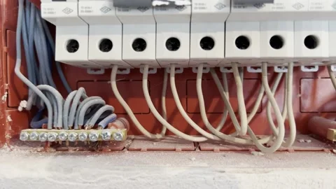 Electrical wires routed to circuit break... | Stock Video | Pond5