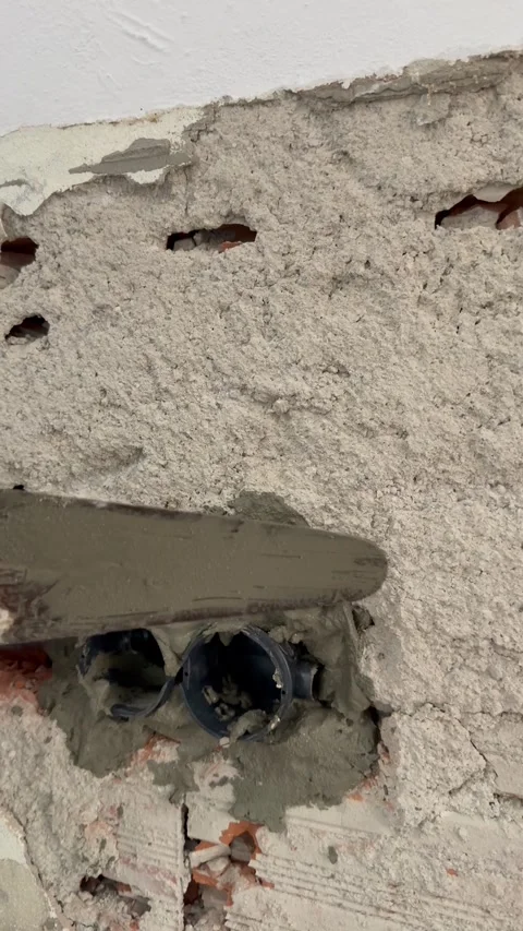 Electrical wires wall.Wall socket hole.Wall construction repair Stock Footage 340427547