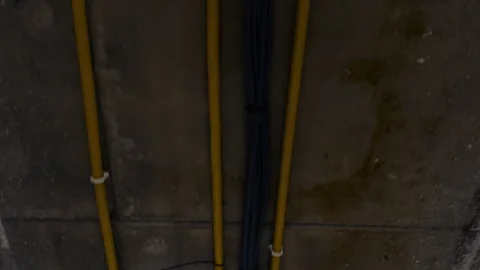 Electrical wiring and cables layout displayed on a ceiling surface Video stock 281576578