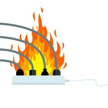 Electrical wiring. Damaged Socket with flame. The smoke from the device Stock Illustration