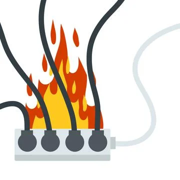 Electrical wiring. Damaged Socket with flame. The smoke from the device Stock Illustration