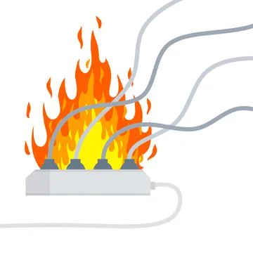 Electrical wiring. Damaged Socket with flame. The smoke from the device Stock Illustration