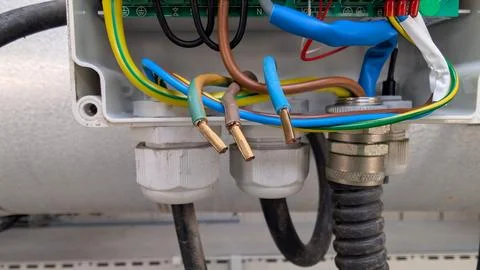 Electrical Wiring Inside Industrial Junction Box Stock Photos