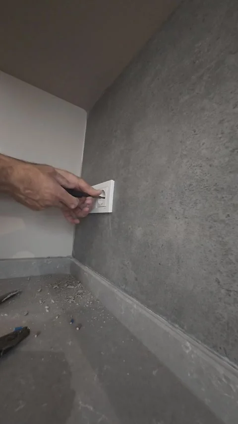 Electrical wiring installation. Electrical wires wall.Wall socket hole Stock Footage 340427431