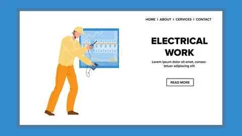 Electrical Work With Electric System Panel Vector イラスト素材