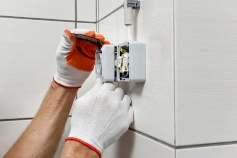 Electrical work indoors. Stock Photos