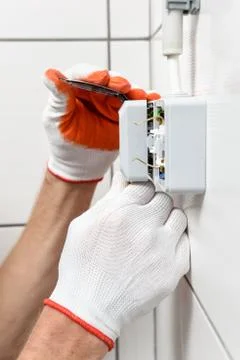 Electrical work indoors. Stock Photos